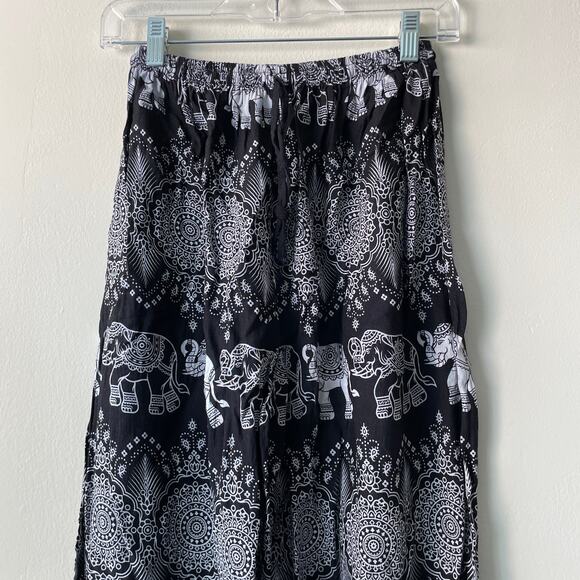 Bamboo House Black & White Drawstring Elephant & Paisley Print Harem Pants - Picture 5 of 10